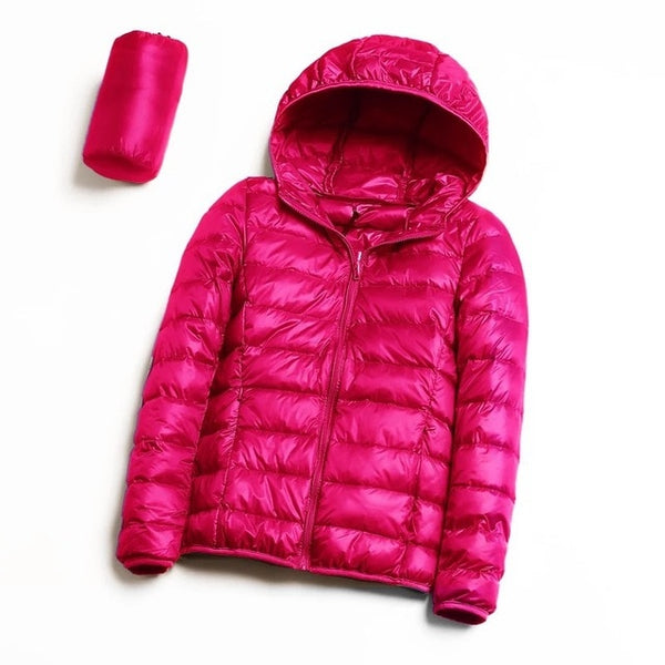 Down jacket women hooded ultra thin 90% Ultra Light duck down coat Female winter large sizes Solid Portable