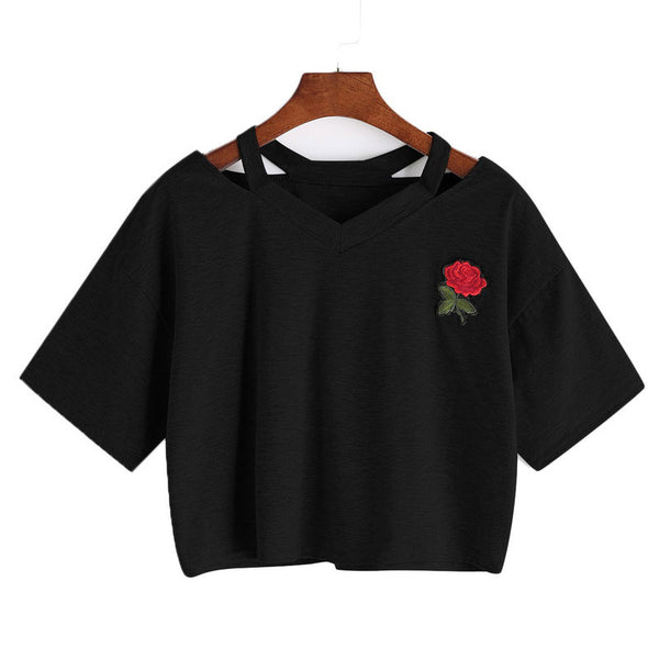 Summer Sexy Hollow Out Short Sleeve Casual Black White Crop