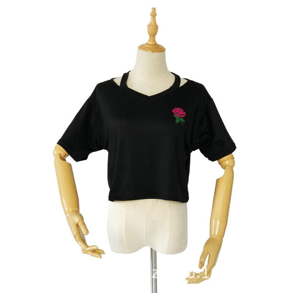 Summer Sexy Hollow Out Short Sleeve Casual Black White Crop