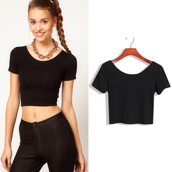 Summer Sexy Hollow Out Short Sleeve Casual Black White Crop
