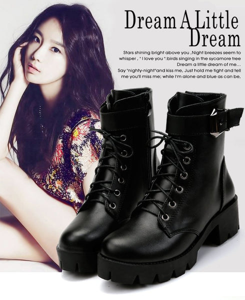 Buckle Motorcycle Boots Women British Style Ankle Boots Gothic Punk Low Heel ankle