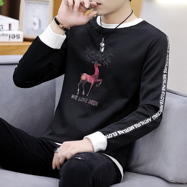 Spring and autumn tops tees men's long-sleeved