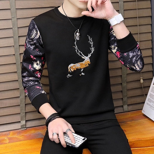Spring and autumn tops tees men's long-sleeved