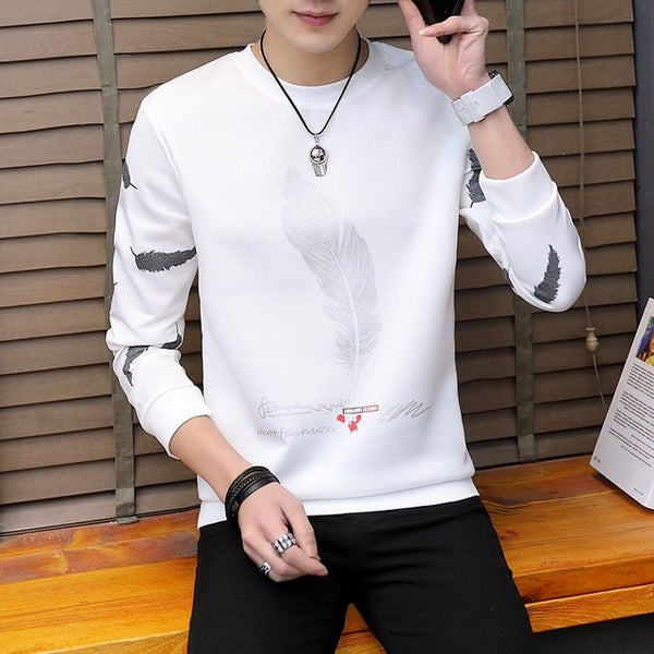 Spring and autumn tops tees men's long-sleeved