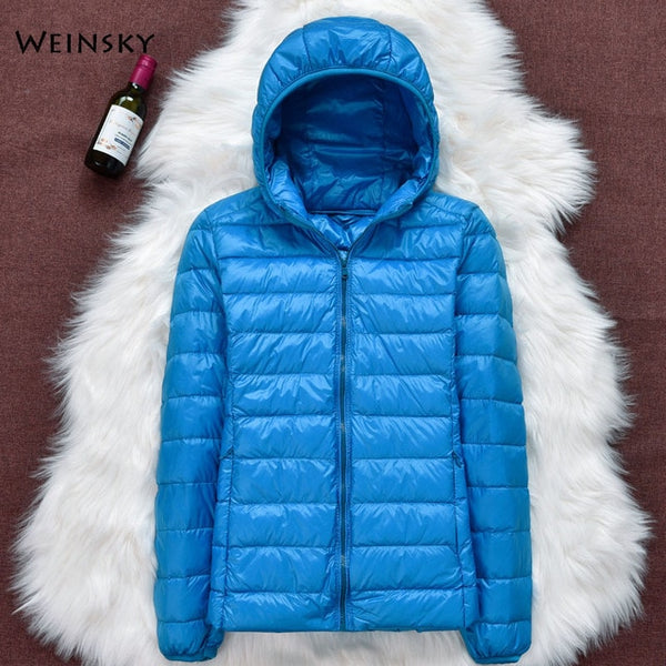 Winter Women Ultralight Thin Down Jacket White Duck Down Hooded Jackets Long Sleeve