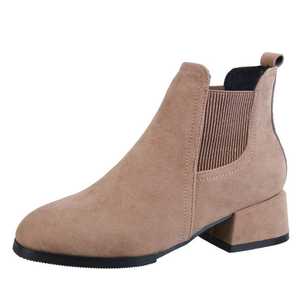 Women Ankle Boots Suede Black Chelsea Boots Slip on Ladies Casual Thick Heel