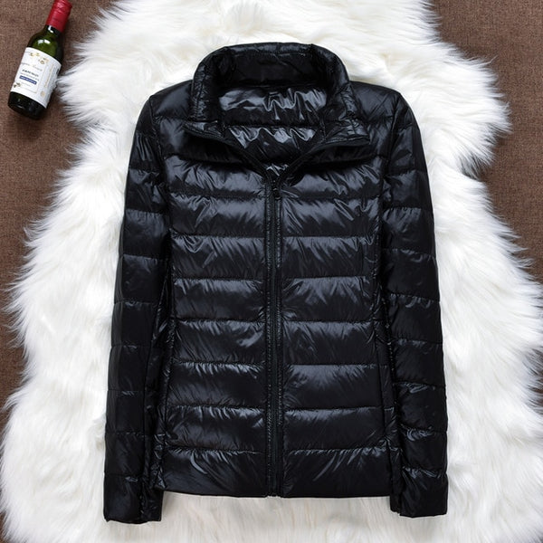Winter Women Ultralight Thin Down Jacket White Duck Down Hooded Jackets Long Sleeve
