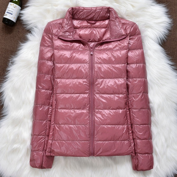 Winter Women Ultralight Thin Down Jacket White Duck Down Hooded Jackets Long Sleeve