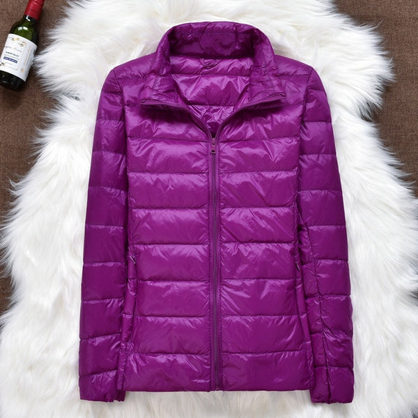 Winter Women Ultralight Thin Down Jacket White Duck Down Hooded Jackets Long Sleeve