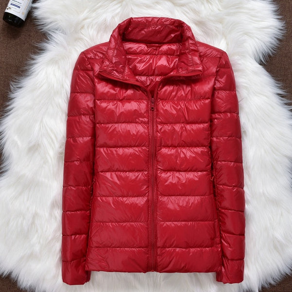 Winter Women Ultralight Thin Down Jacket White Duck Down Hooded Jackets Long Sleeve