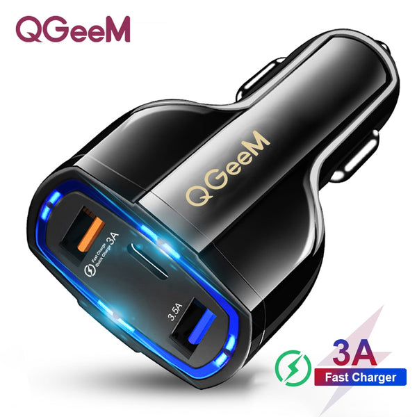 QGEEM QC 3.0 USB C Car Charger 3-Ports Quick Charge 3.0 Fast Charger for Car Phone Charging Adapter