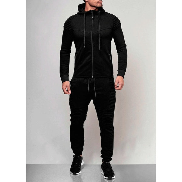 New  Men's Autumn Hoodies Tracksuit Set Male Zipper Pleated
