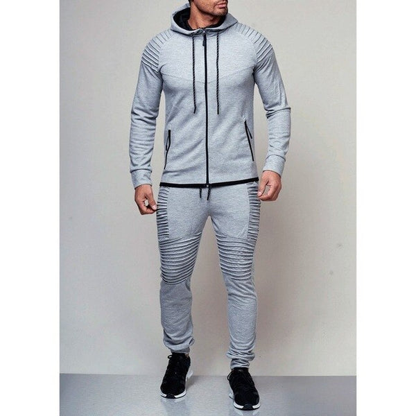 New  Men's Autumn Hoodies Tracksuit Set Male Zipper Pleated