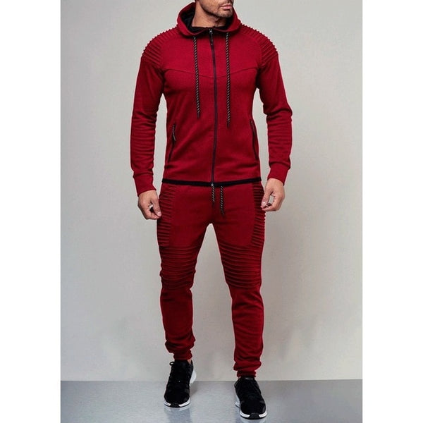 New  Men's Autumn Hoodies Tracksuit Set Male Zipper Pleated