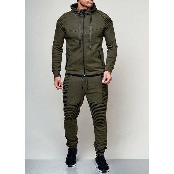 New  Men's Autumn Hoodies Tracksuit Set Male Zipper Pleated