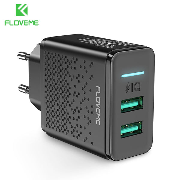 FLOVEME Dual USB Charger 5V 2.4A Fast Charging Wall Charger Adapter EU Plug Mobile Phone
