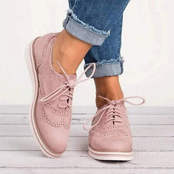 Women Oxfords Cut-Outs Lace Up Brogue Shoes Flat Platform  England