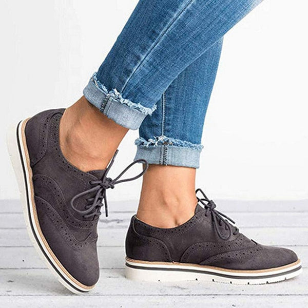 Women Oxfords Cut-Outs Lace Up Brogue Shoes Flat Platform  England