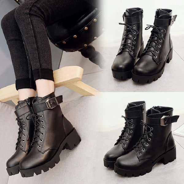 Buckle Motorcycle Boots Women British Style Ankle Boots Gothic Punk Low Heel ankle