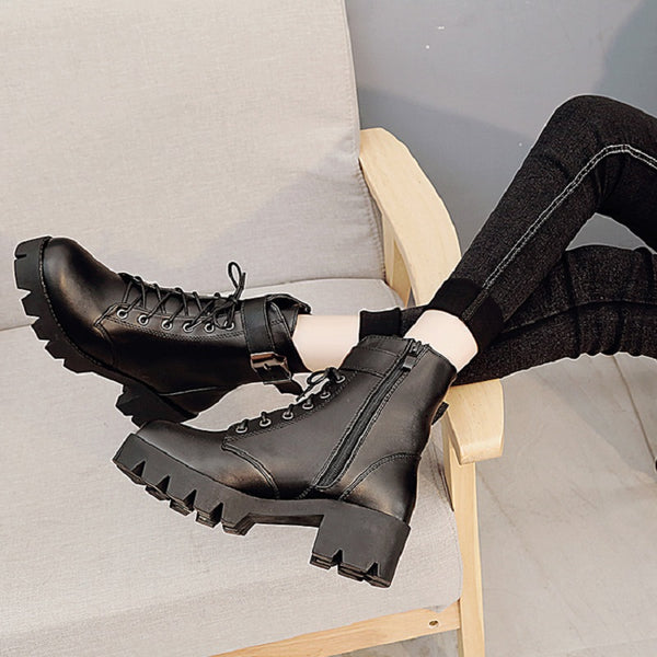 Buckle Motorcycle Boots Women British Style Ankle Boots Gothic Punk Low Heel ankle