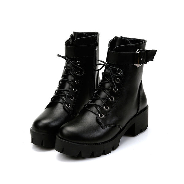 Buckle Motorcycle Boots Women British Style Ankle Boots Gothic Punk Low Heel ankle