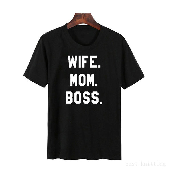 Wife Mom Boss Print  Short Sleeve T-shirt