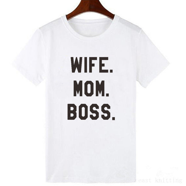 Wife Mom Boss Print  Short Sleeve T-shirt