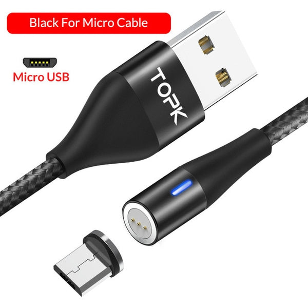 TOPK AM60 3A Fast Charging LED Magnetic Micro USB Type C Cable