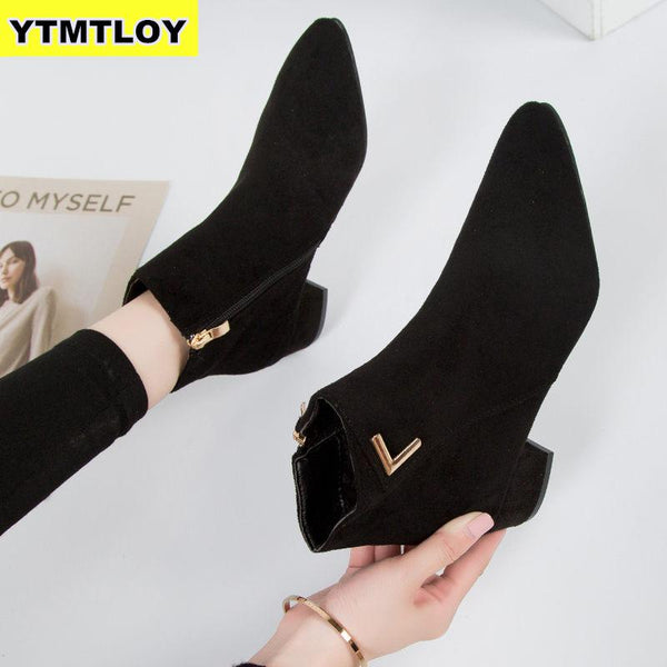 Fashion Women Boots Casual Leather Low High Heels Spring  Black Red Zapatos Mujer