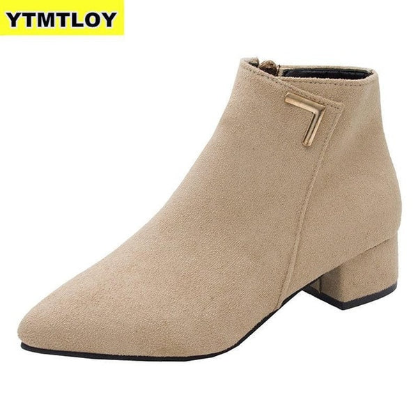 Fashion Women Boots Casual Leather Low High Heels Spring  Black Red Zapatos Mujer