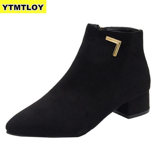 Fashion Women Boots Casual Leather Low High Heels Spring  Black Red Zapatos Mujer