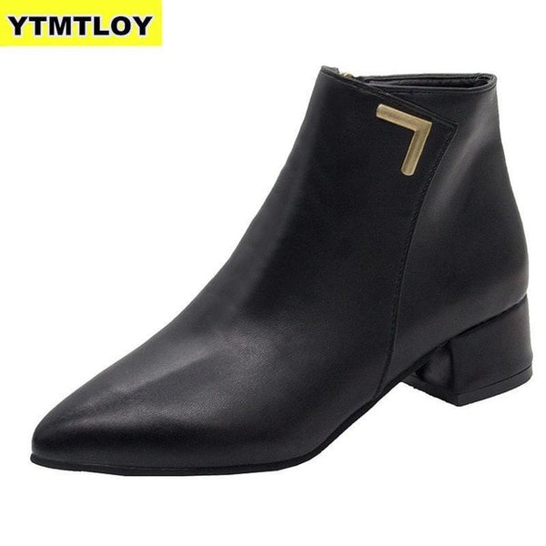 Fashion Women Boots Casual Leather Low High Heels Spring  Black Red Zapatos Mujer