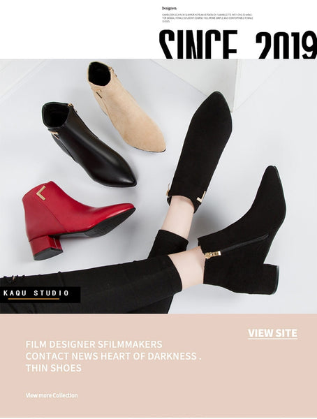 Fashion Women Boots Casual Leather Low High Heels Spring  Black Red Zapatos Mujer