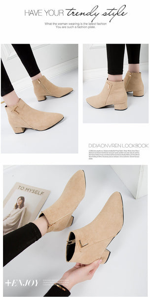Fashion Women Boots Casual Leather Low High Heels Spring  Black Red Zapatos Mujer
