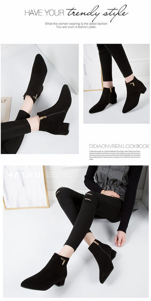 Fashion Women Boots Casual Leather Low High Heels Spring  Black Red Zapatos Mujer