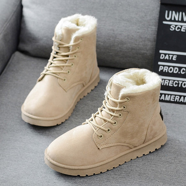 Snow Boots Mid-Calf Boots Ladies Cotton Winter Boots Women Warm Fur