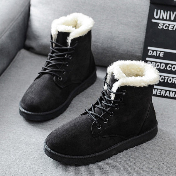 Snow Boots Mid-Calf Boots Ladies Cotton Winter Boots Women Warm Fur