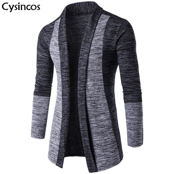 Cysincos Men Patchwork Slim Cardigan Autumn