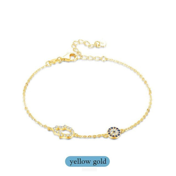 Kaletine 925 Sterling Silver  Charm Bracelet Good Luck Blue CZ Chain Link Bracelets For Women Turkish Jewelry