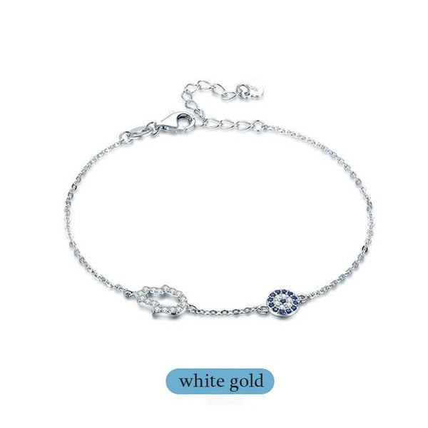Kaletine 925 Sterling Silver  Charm Bracelet Good Luck Blue CZ Chain Link Bracelets For Women Turkish Jewelry