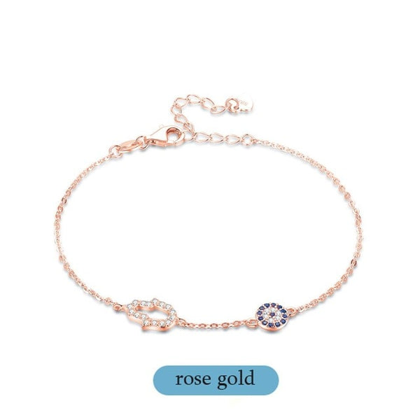Kaletine 925 Sterling Silver  Charm Bracelet Good Luck Blue CZ Chain Link Bracelets For Women Turkish Jewelry