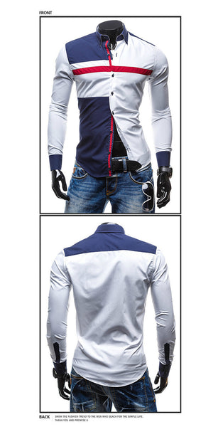Spring Men Casual shirt Fashion Patchwork Long Sleeve