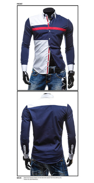 Spring Men Casual shirt Fashion Patchwork Long Sleeve