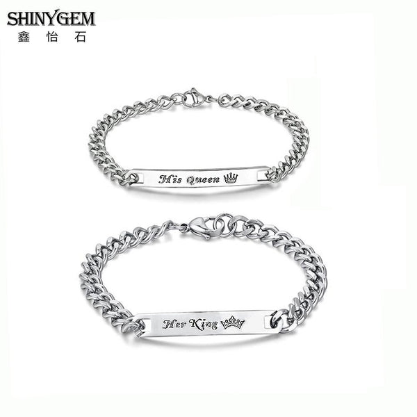 Steel Couple Bracelet Personalize Engrave Her King & His Queen ID Bracelet Lover's Bracelet Set For Women Men