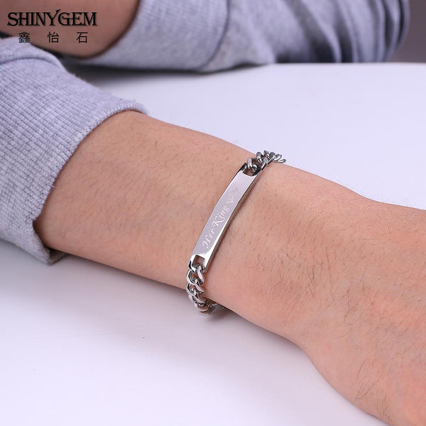 Steel Couple Bracelet Personalize Engrave Her King & His Queen ID Bracelet Lover's Bracelet Set For Women Men