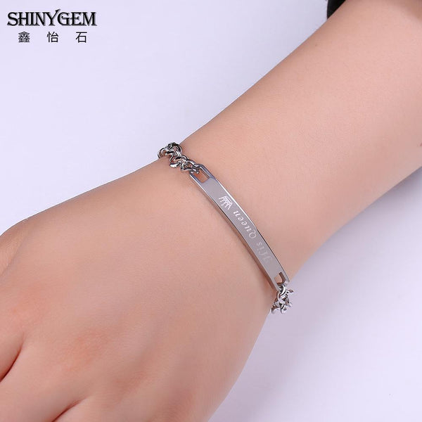Steel Couple Bracelet Personalize Engrave Her King & His Queen ID Bracelet Lover's Bracelet Set For Women Men