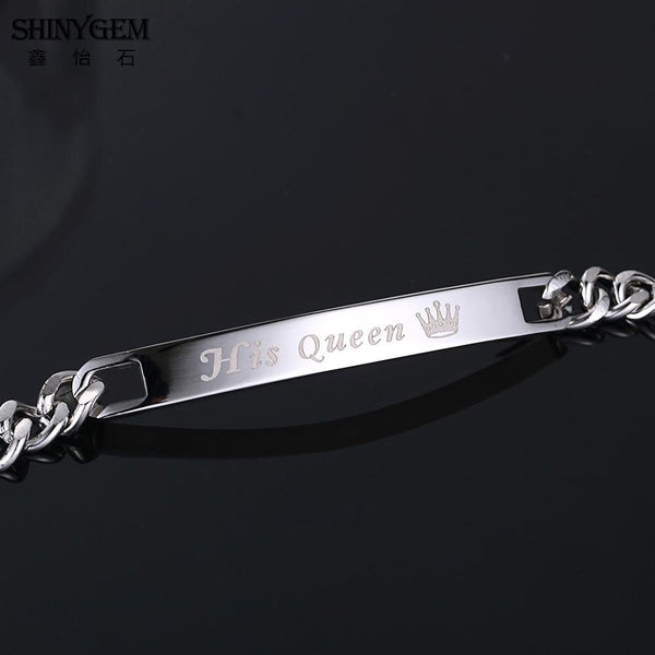 Steel Couple Bracelet Personalize Engrave Her King & His Queen ID Bracelet Lover's Bracelet Set For Women Men
