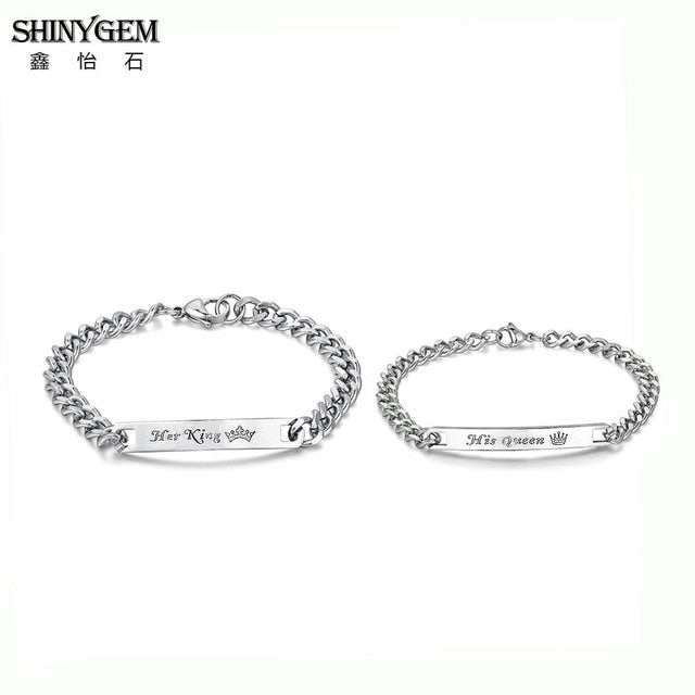 Steel Couple Bracelet Personalize Engrave Her King & His Queen ID Bracelet Lover's Bracelet Set For Women Men