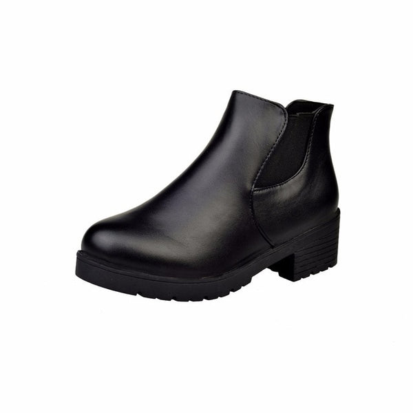 JAYCOSIN winter boots women Leather Low Flat Block Heel Chelsea Ankle Boots Shoes Waterproof