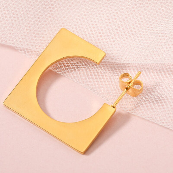 Square Openwork Earrings For Women European and American Style Stainless Steel Ear Studs Summer Simple Big Earring Jwelery Gift